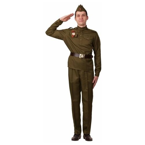 Карнавальный костюм Солдат, гимнастёрка, ремень, пилотка, р. 48 4933685