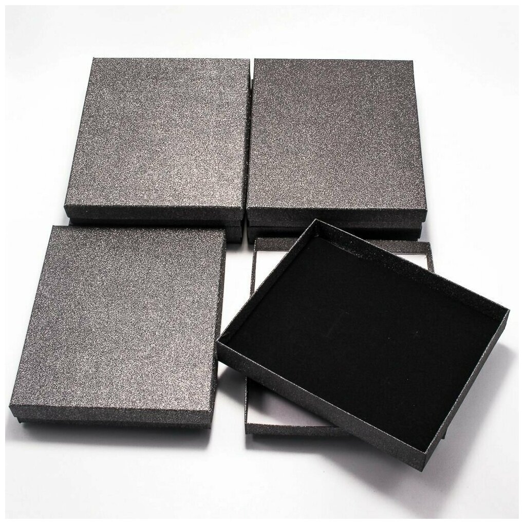 Коробочка для ювелирных украшений 19 х 16 х 3 картонная черная блестящая 3 шт