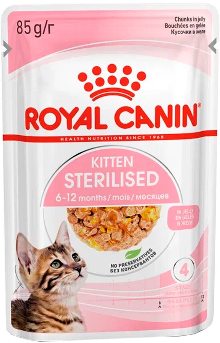 Влажный корм для стерилизованных котят Royal Canin профилактика избыточного веса, мясное ассорти 85 г (кусочки в желе.)