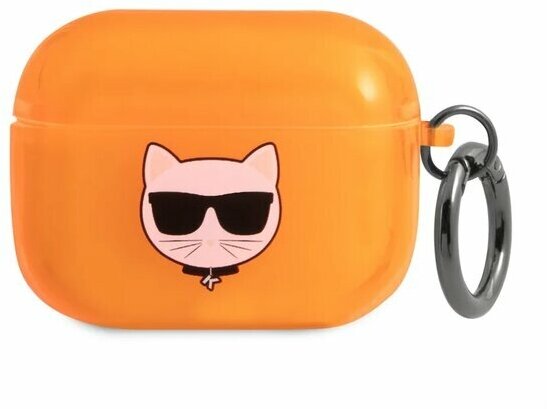 Lagerfeld для Airpods Pro чехол TPU FLUO with ring Choupette Transp Orange