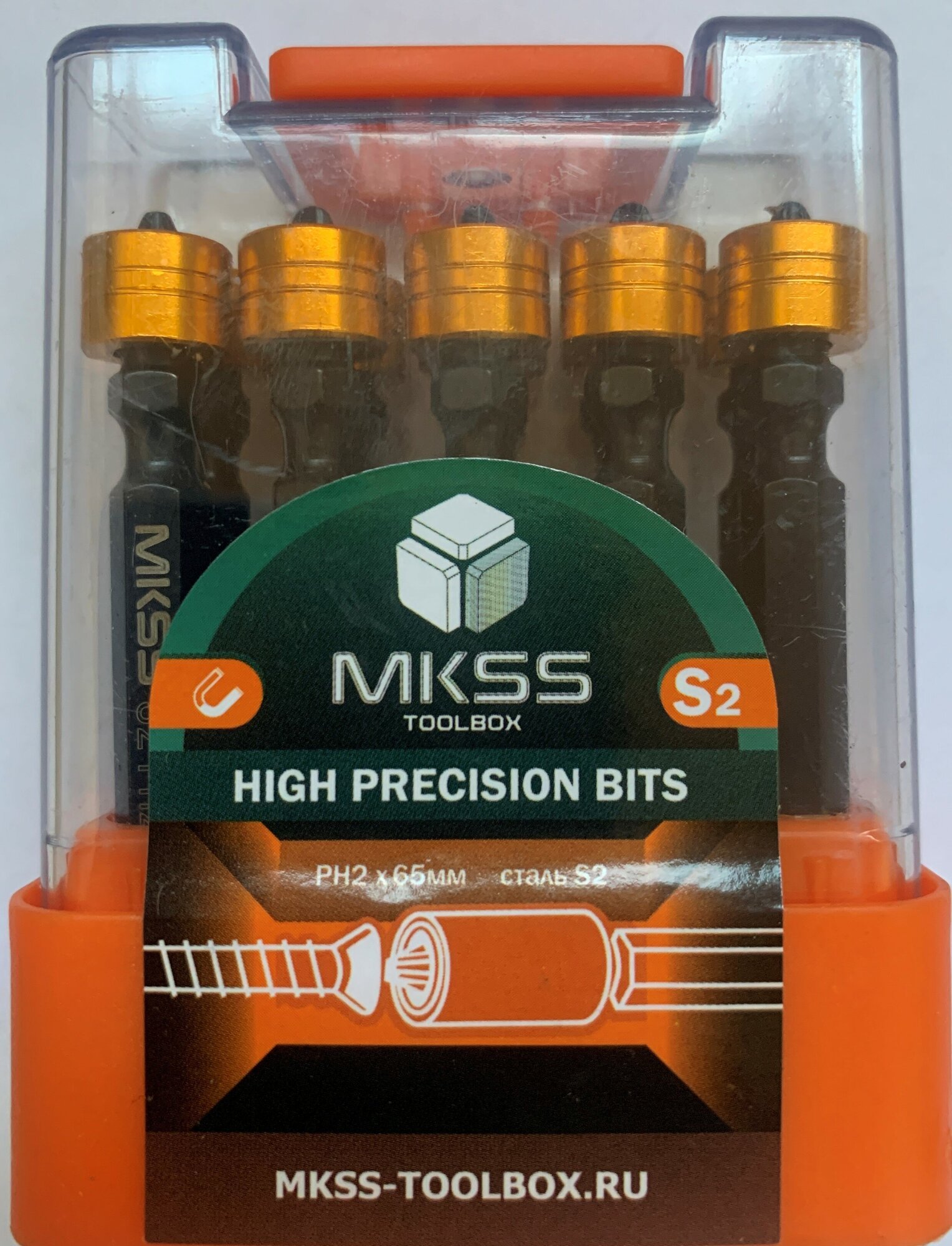 Бита MKSS MK2408b двухсторонняя со съемным магнитным держателем PH2 х 65 мм, набор (10 шт.)