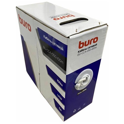 Кабель сетевой Buro BU-CCA-050-100m UTP, cat.5E, 100м, 4 пары, 0.50мм, алюминий омедненный, одножильный (solid), 1 шт, серый кабель utp buro bu cca 042