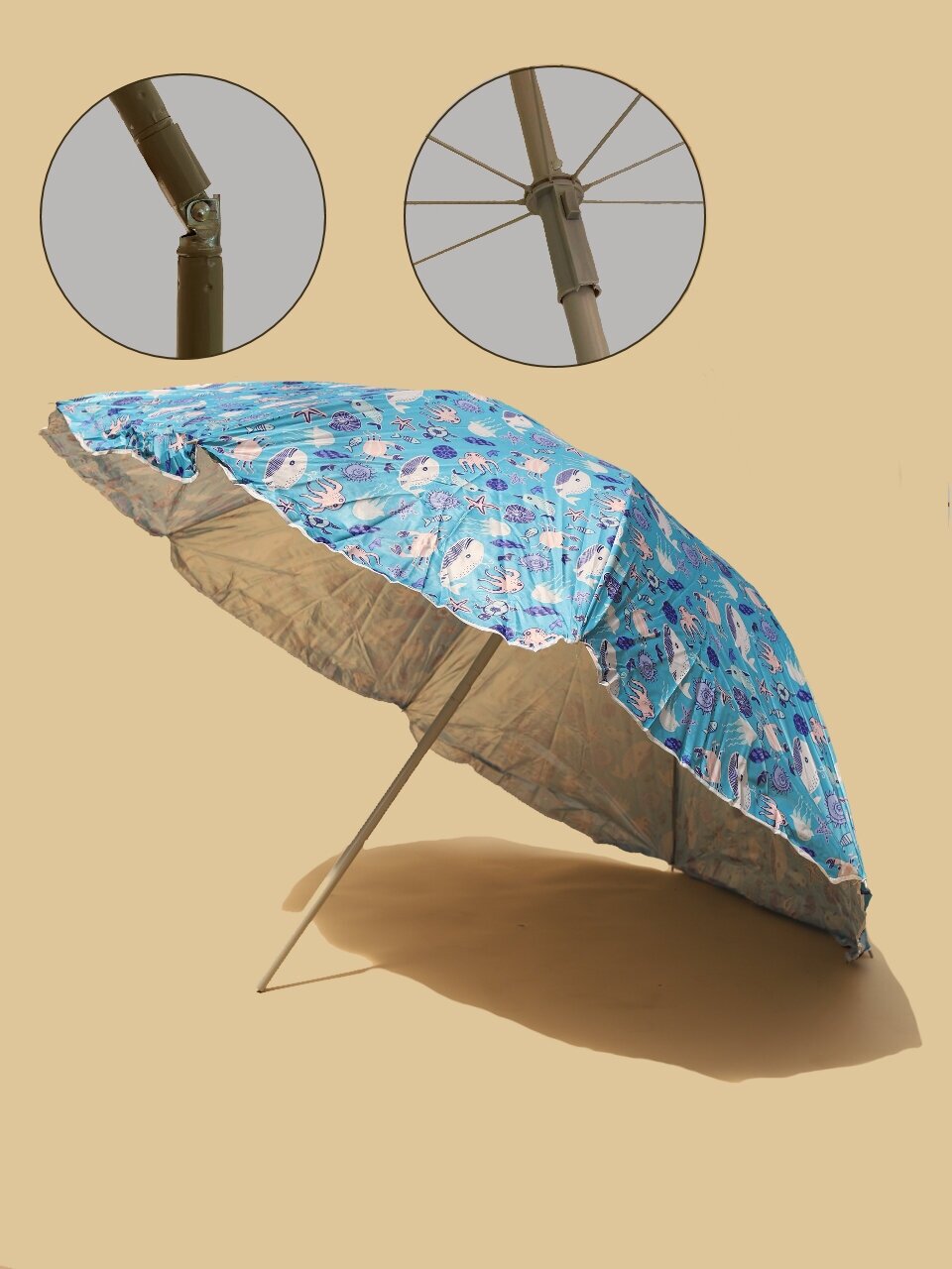 Зонт пляжный наклонный d 200 cм, h 200 см, п/э 170 t, 8 спиц, чехол, арт. SD200-8 - фотография № 2