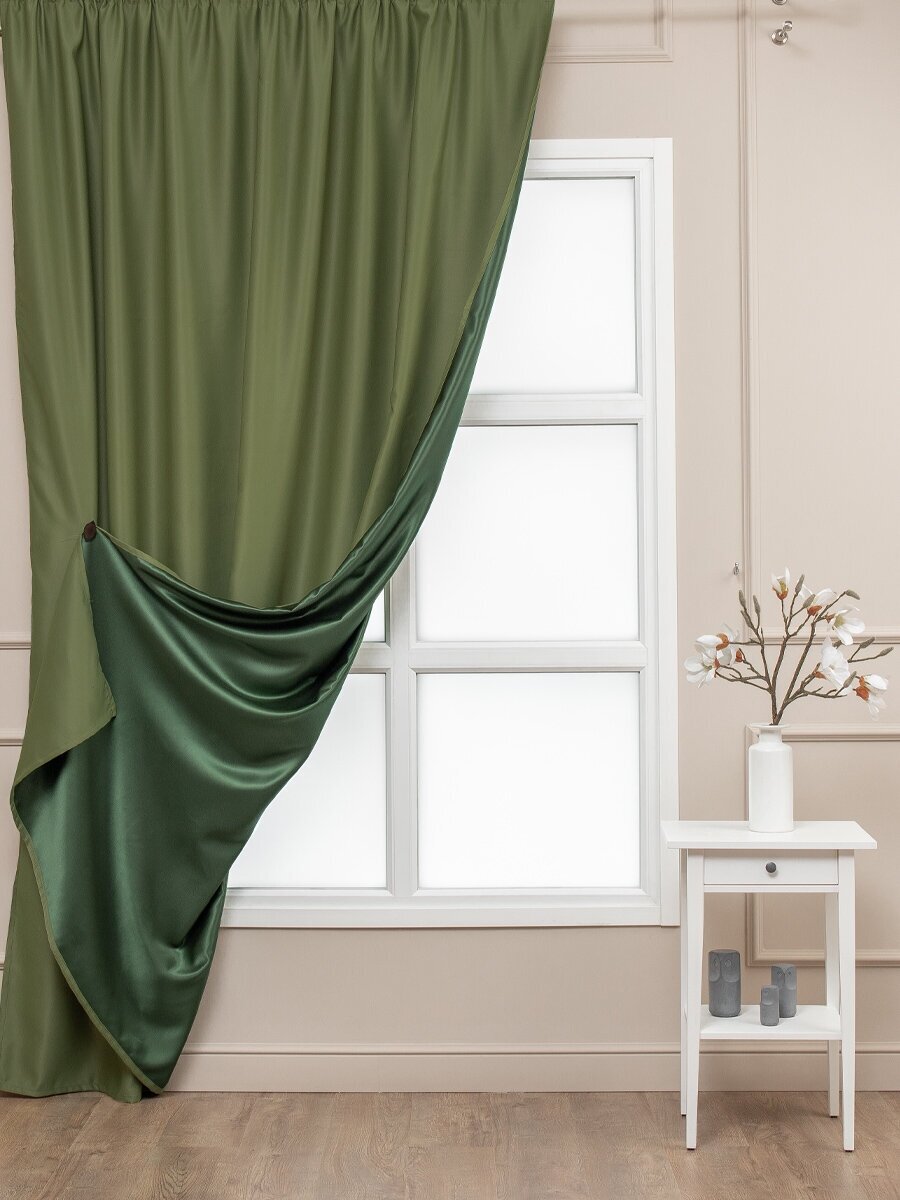 Штора Amore Mio Блэкаут 200х270 см, 1 шт, для гостиной, спальни, длинный, на шторной ленте, готовая, однотонная, зеленая - фотография № 2