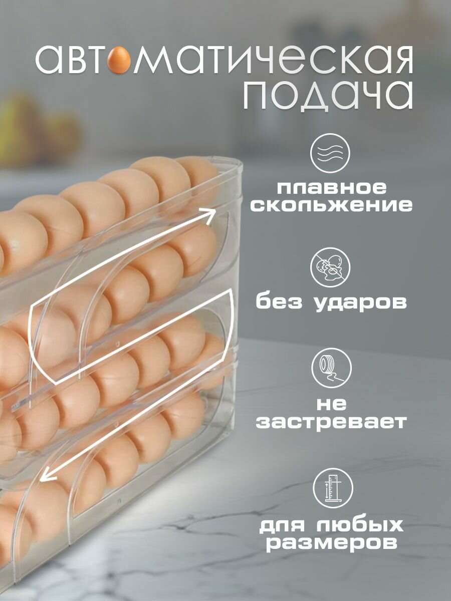 Контейнер для хранения яиц в холодильнике, 4-хъярусный, с автоподкатом, прозрачная — фото 1
