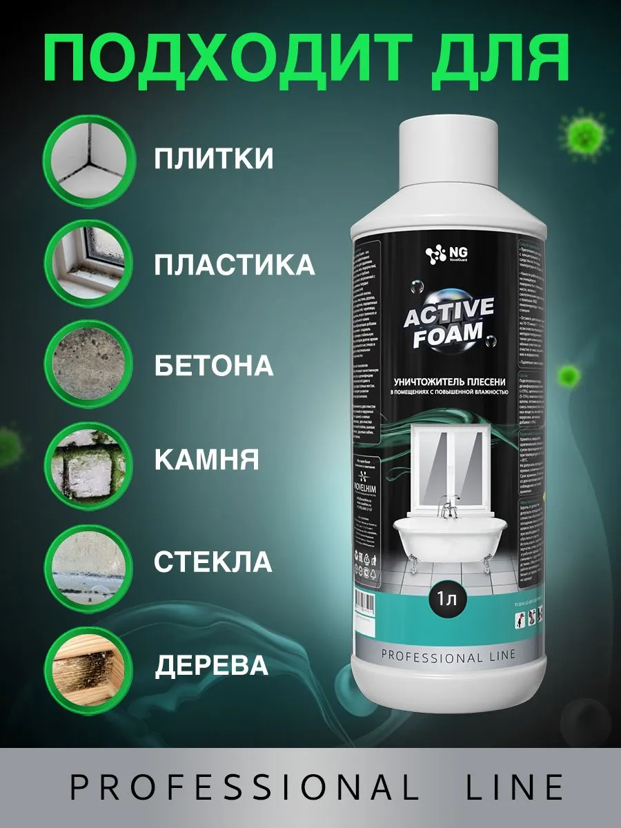 Средство от плесени и грибка в ванной комнате, в стиральной машине. Антиплесень NG Active Foam NG118, 1л — фото 1