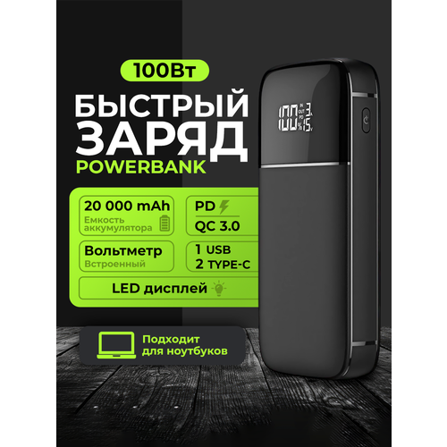 Повербанк для ноутбука 20000 мАч 100Вт powerbank пауэр банк внешний аккумулятор для телефона и планшета черный 1049800₽