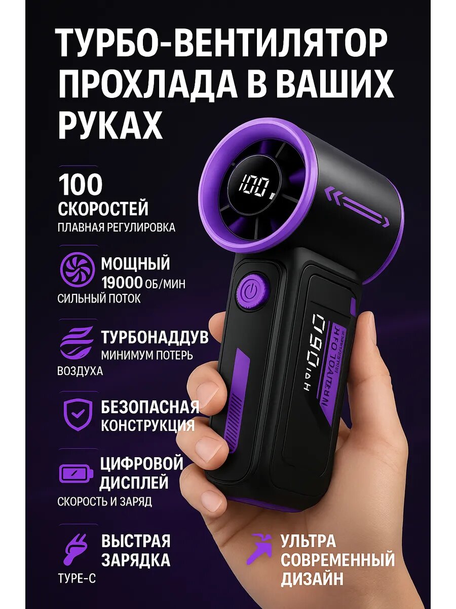 Мини вентилятор ручной с дисплеем, портативный