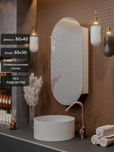 Изображение товара Зеркало-шкаф Олимпия 80*40 без подсветки, универсальный