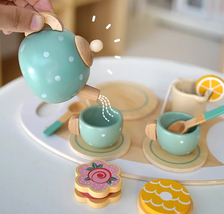 Чайный набор для детей из дерева, 15 предметов – развивающий Afternoon Tea Set для игры, от 3 лет — фото 1