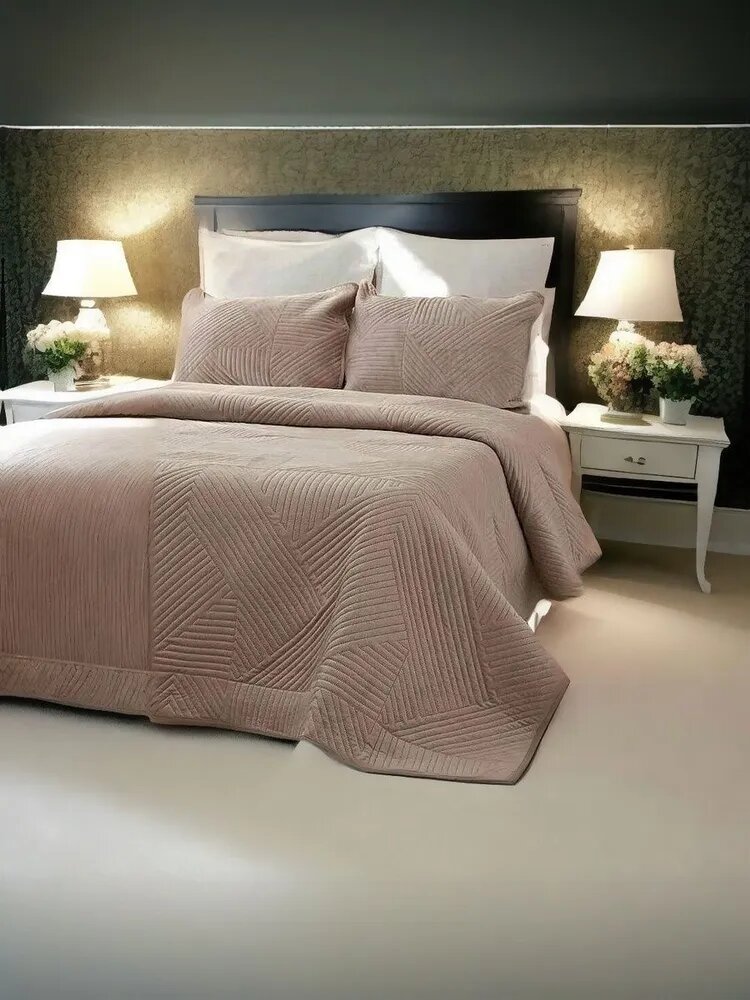 Покрывало Romance  велюровое  стеганое  коричневое  160x220см