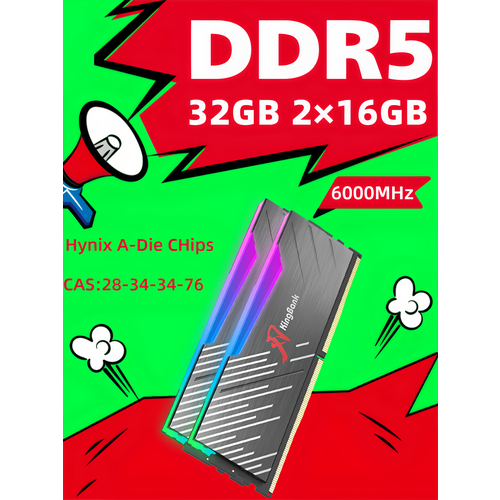 Kingbank Модуль памяти DDR5 6000MHz 216GB 32GB UDIMM Dark Heatsink RGB DRAM Hynix A-die C28 18899₽