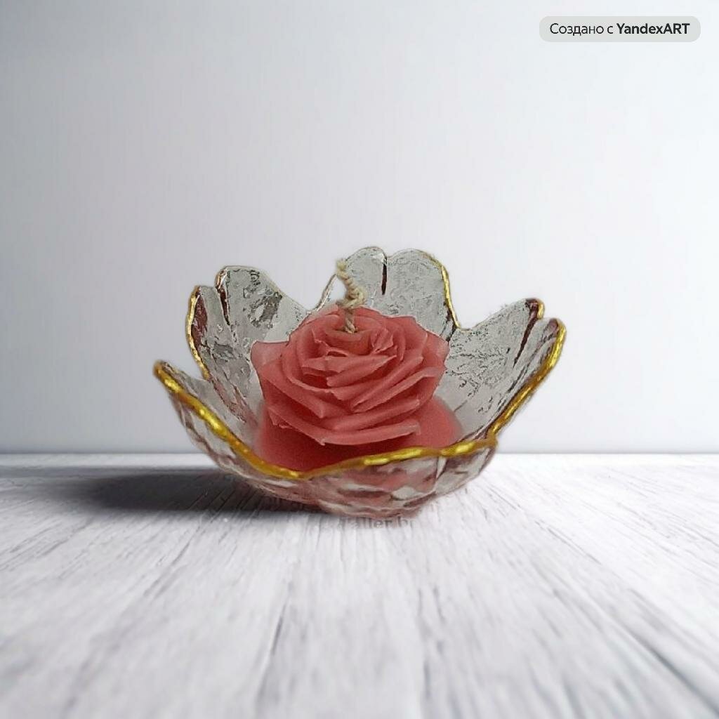 Свеча "Розовая Роза", ручная работа, в фарфоровой пиале, высота 8 см
