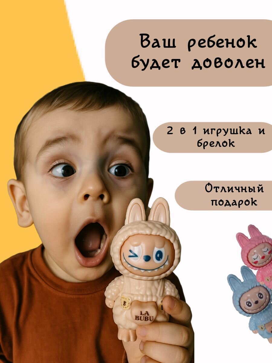 Брелок-игрушка Labubu "Кнопка Лабубу", пластик, разноцветный