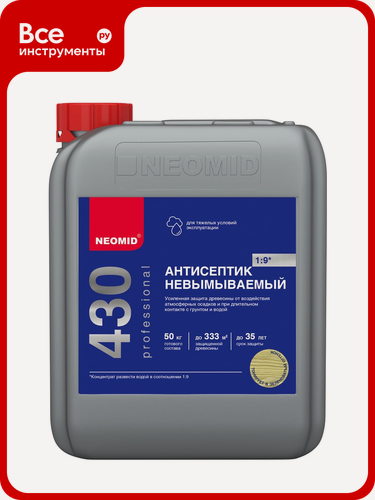 Изображение товара Невымываемый консервант для древесины NEOMID 430 Eco защита от плесени и насекомых подходит для внутренних и наружных