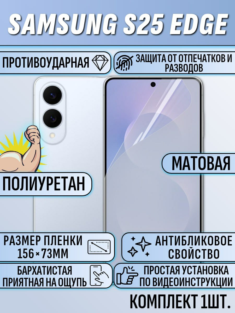 Гидрогелевая плёнка Samsung S25 Edge матовое полиуретановое защитное покрытие