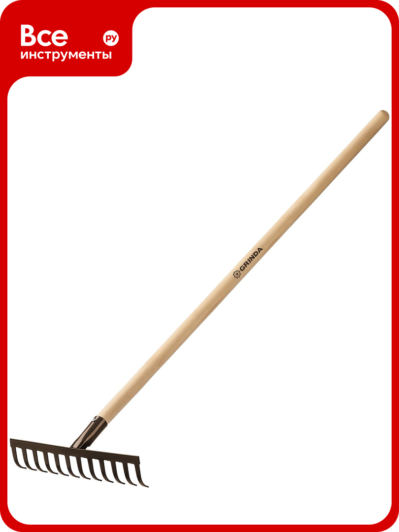 Садовые грабли с деревянным черенком GRINDA 12 прямых зубьев 310х80х1300 мм 39583-12