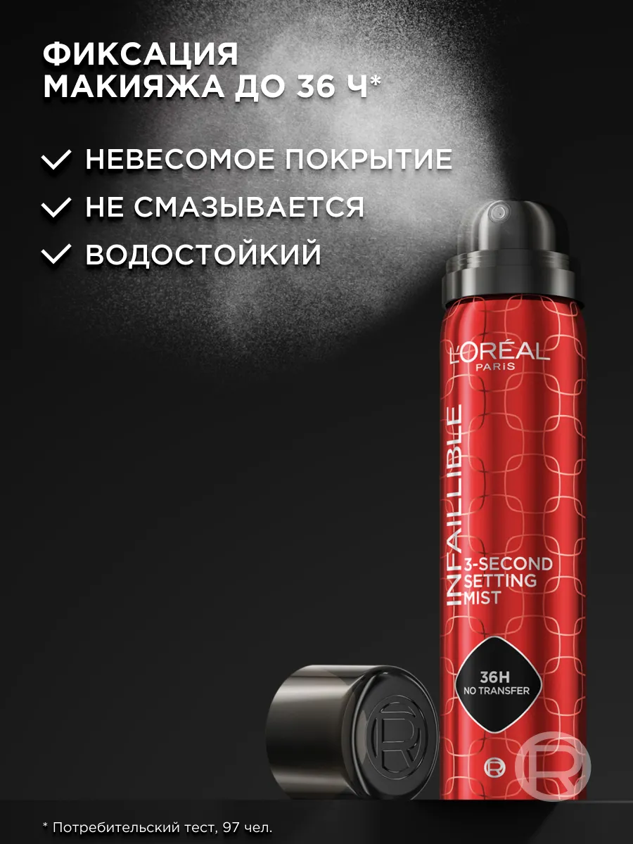 Спрей для фиксации макияжа L’Oreal "Infaillible" 3-second Setting Mist, матирует и увлажняет кожу — фото 1