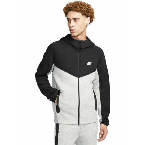 фото Толстовка nike m nk tch flc fz wr hoodie, размер 2xl, , черный/серый