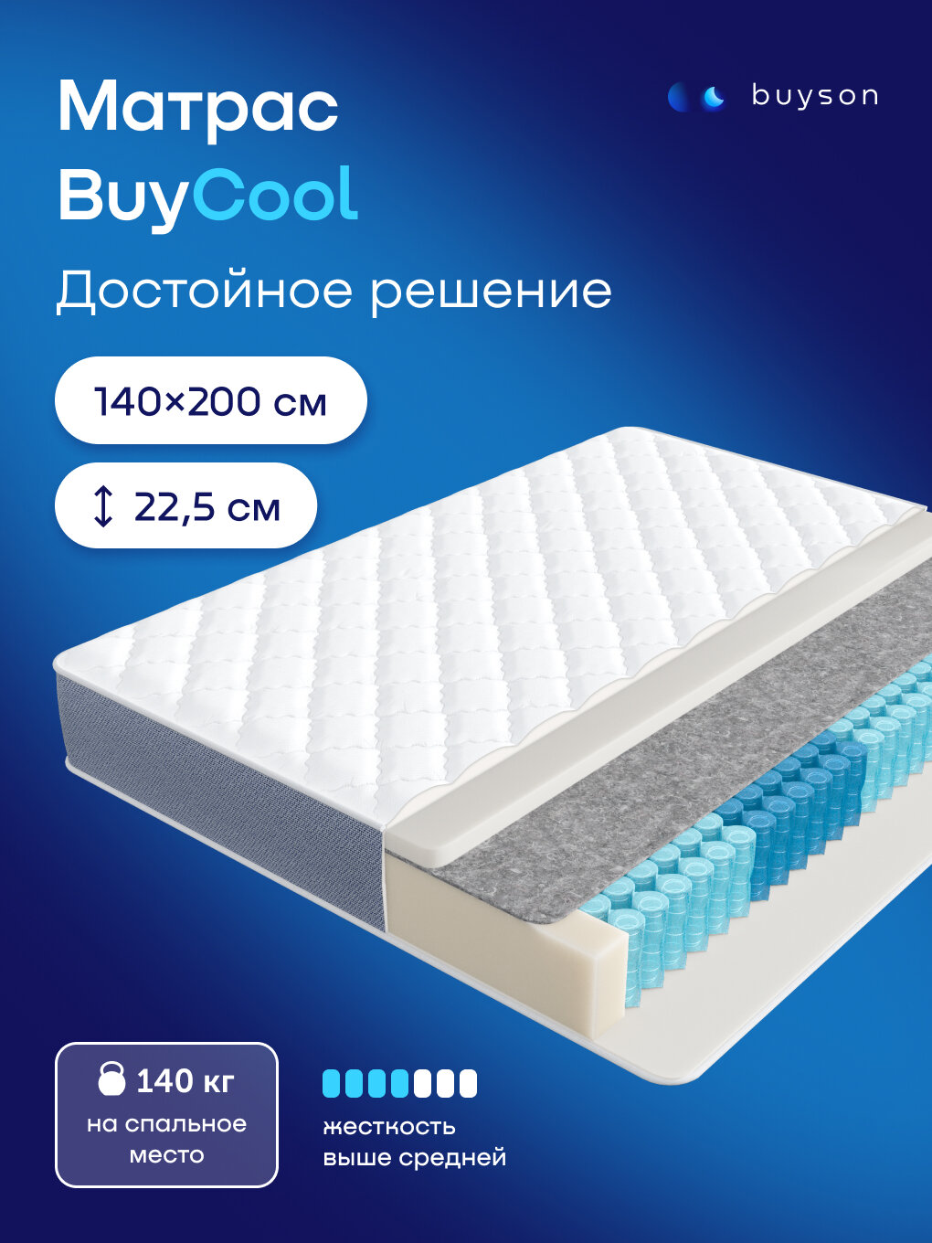 Ортопедический матрас buyson BuyCool, 140х200 см, независимые пружины