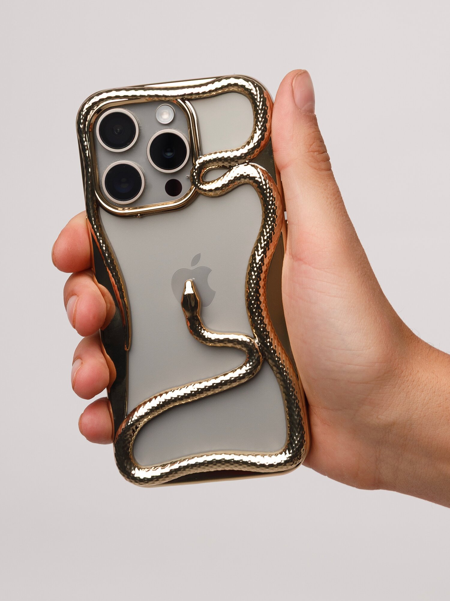 Чехол золотого цвета на iPhone 12 с змеиным принтом, пластик