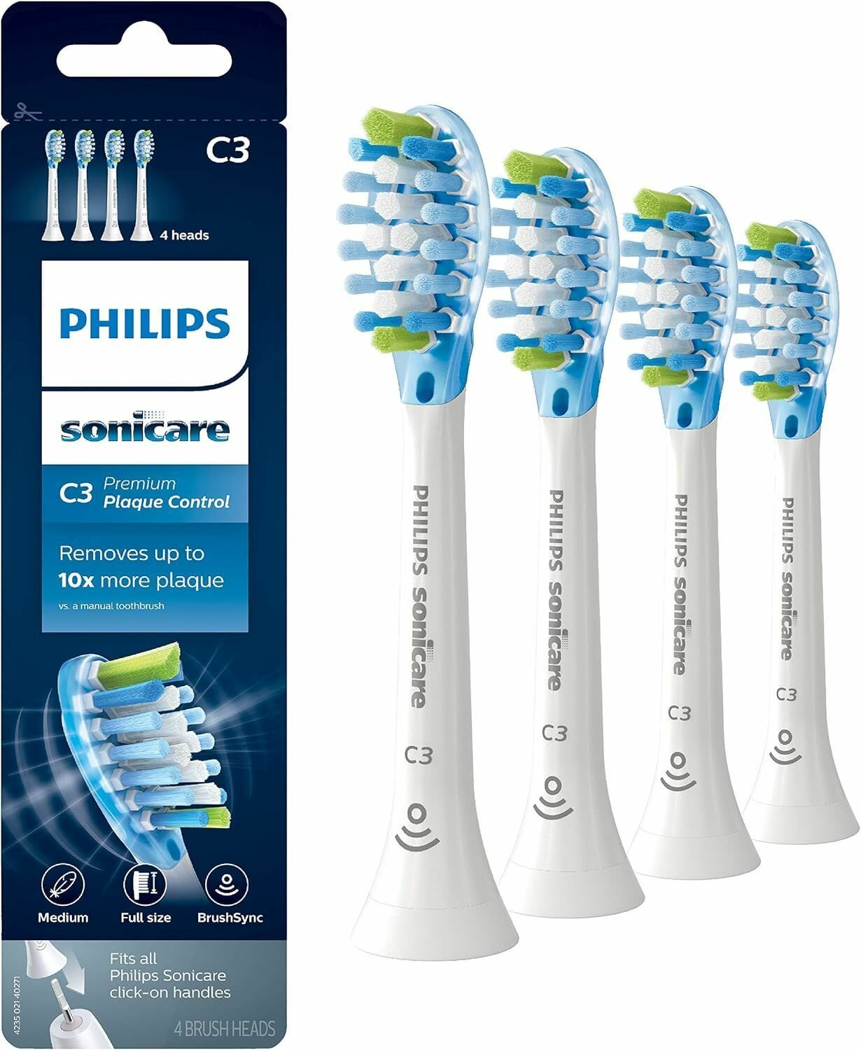 Для Philips Sonicare C3 HX9044/95 Advanced Plaque Control Белая сменная головка зубной щетки - 4шт
