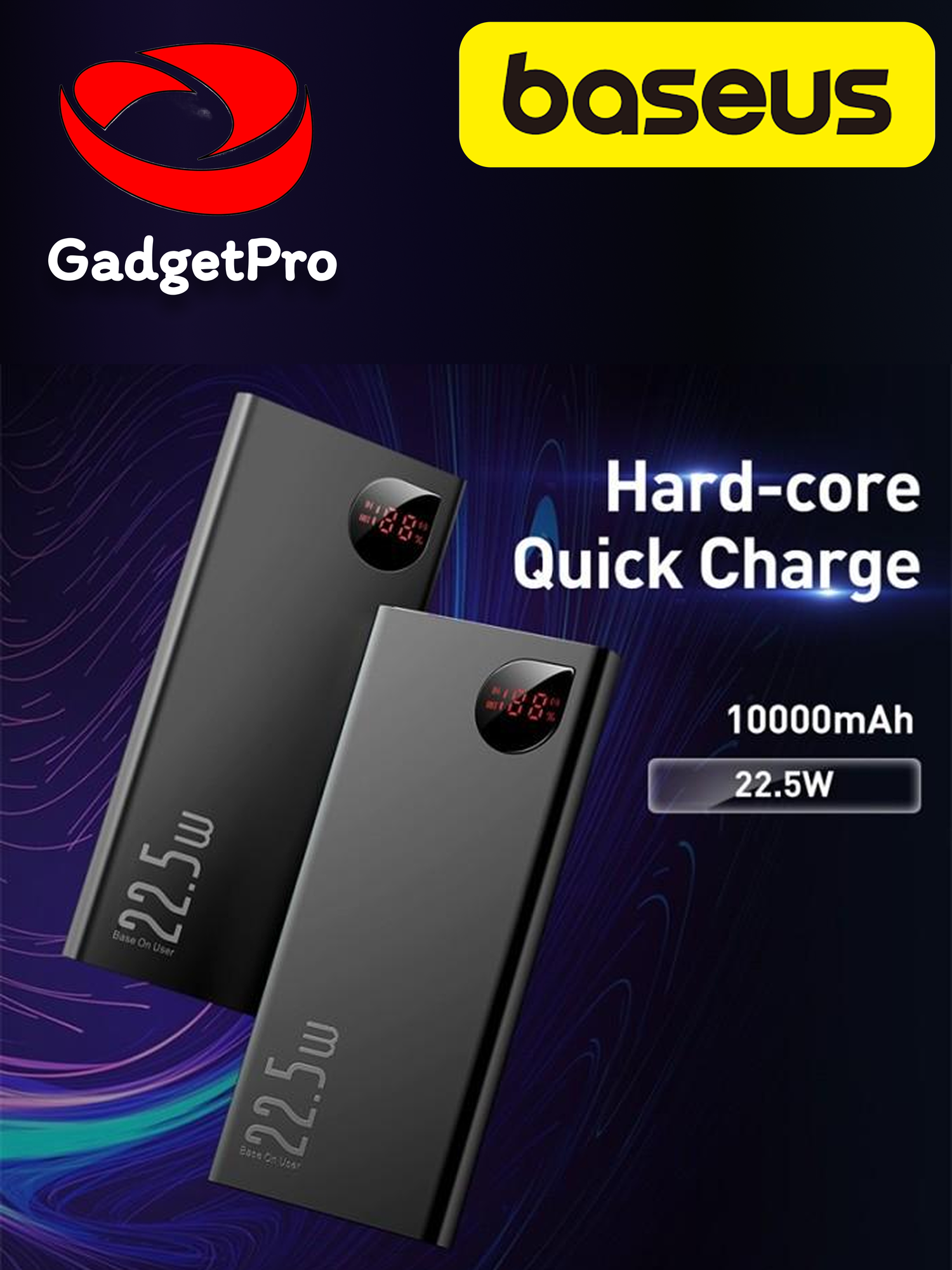 Внешний аккумулятор Baseus Adaman Metal 10000 mA.ch с цифровым дисплеем, быстрой зарядкой 22,5 Вт, черный