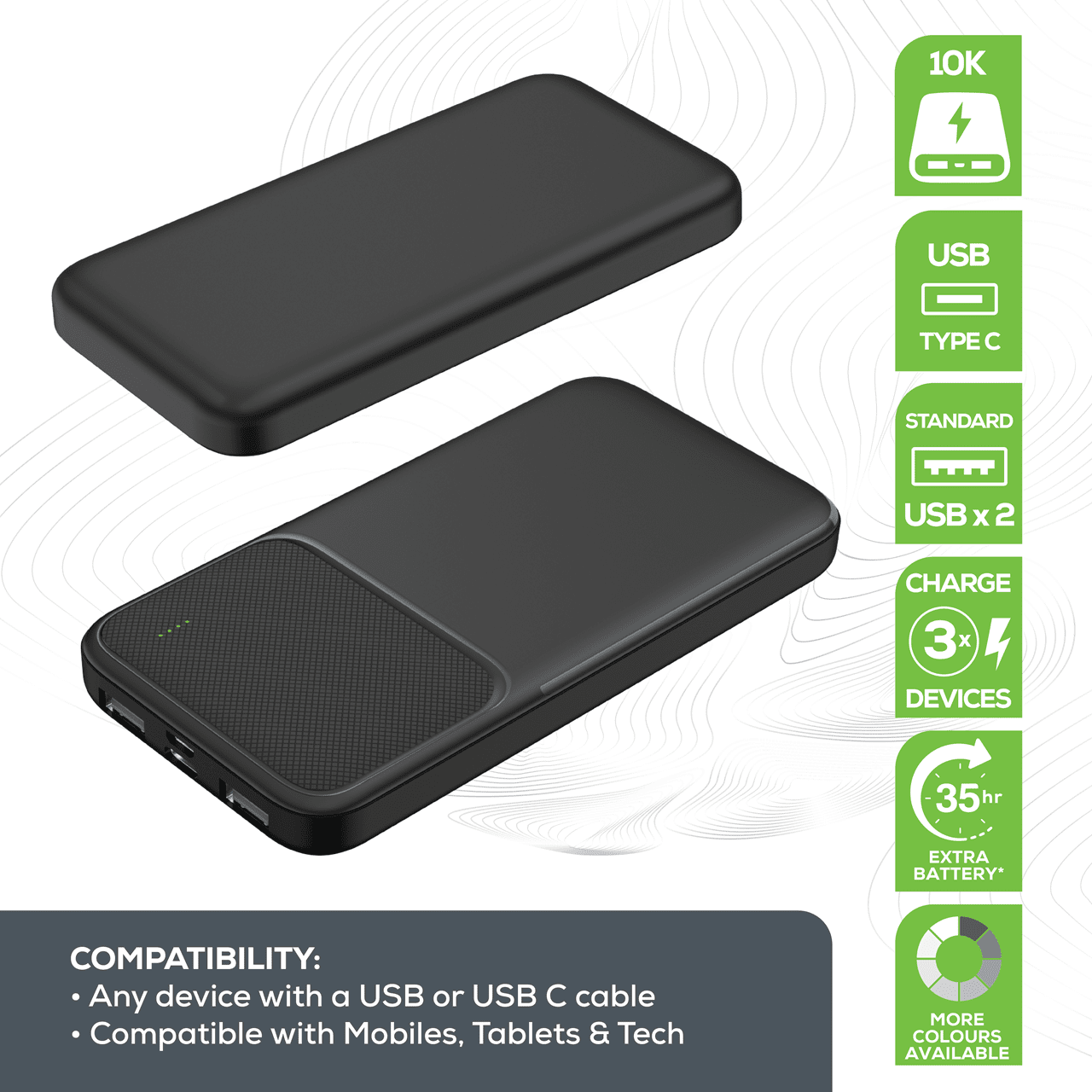Внешний аккумулятор REEX RP-01, 10000 mAh, QC 3.0, PD, QC 2.0