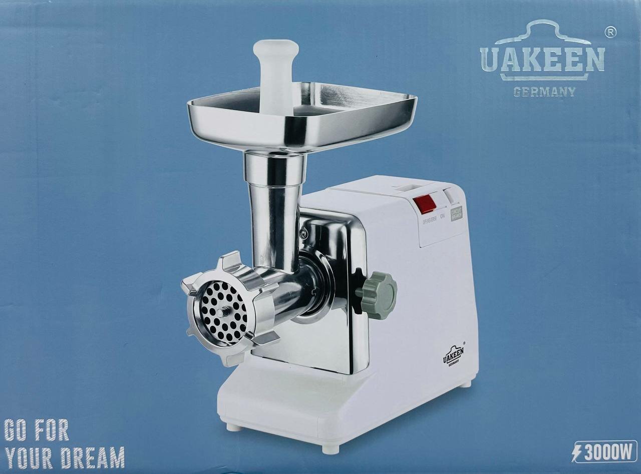 Мясорубка UAKEEN Germany ZL-606, мощность 3000 Вт, система реверса, насадки для колбас и фарша