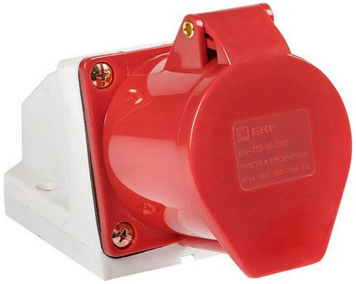 Розетка EKF PROxima PS-115-16-380 с откидной крышкой IP44 красная