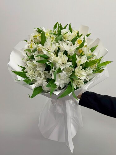 Изображение товара Букет живых цветов, белая альстромерия 11 шт 50 см. в упаковке, флау стор