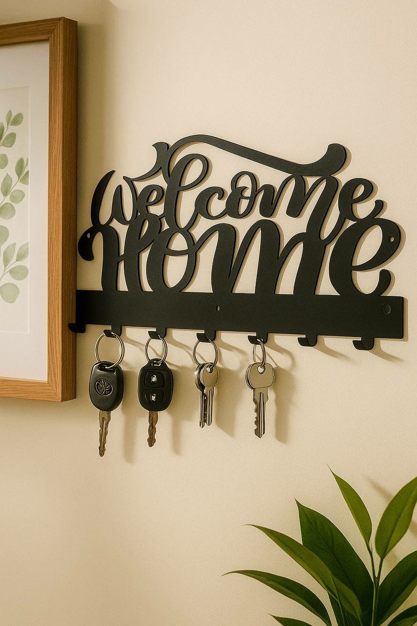 Ключница вешалка WELCOME HOME черная металл для прихожей на 10 ключей