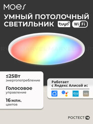 Cветильник потолочный светодиодный Moes WCL-TD25-RCW-Y-WH-MS / Wi-Fi, ультратонкий, энергосберегающий, RGB, белый