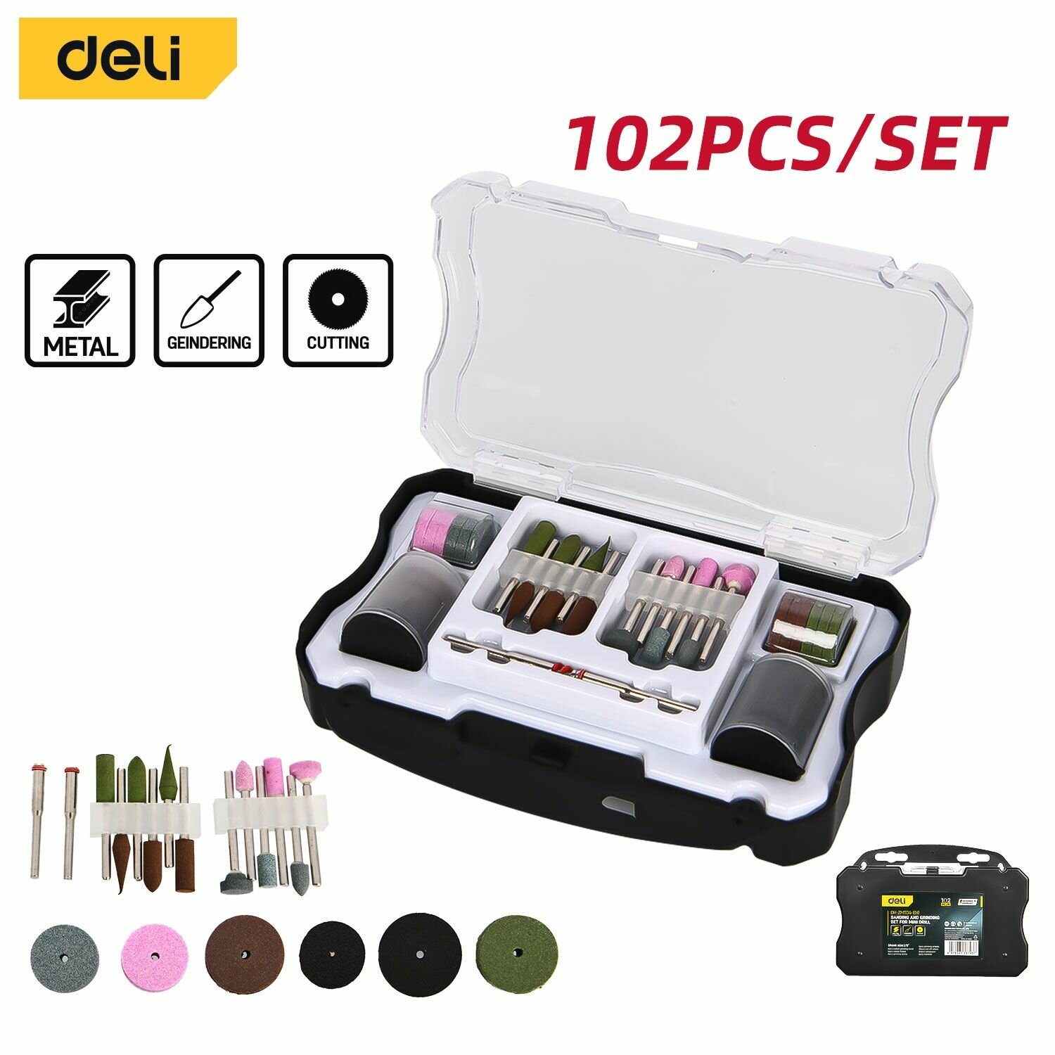 Набор оснастки для гравера (102 шт) Deli DH-ZMT04-EH1 хвостовик 32мм пласт. кейс