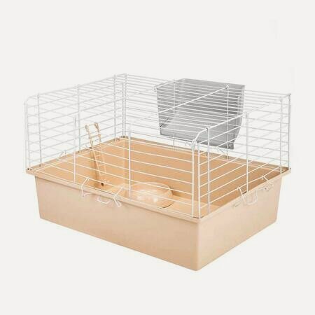 Изображение товара HOMEPET №1 58 см х 40 см х 34 см шаг прута 25 мм клетка для кроликов, хорьков и морских свинок с наполнением миска, 2 кормушки бежево-белая