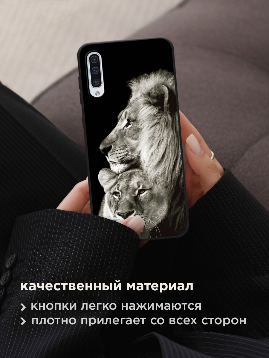 Черный матовый чехол на Samsung Galaxy A50 / Самсунг Галакси А50 с принтом "Лев и львица" — фото 1