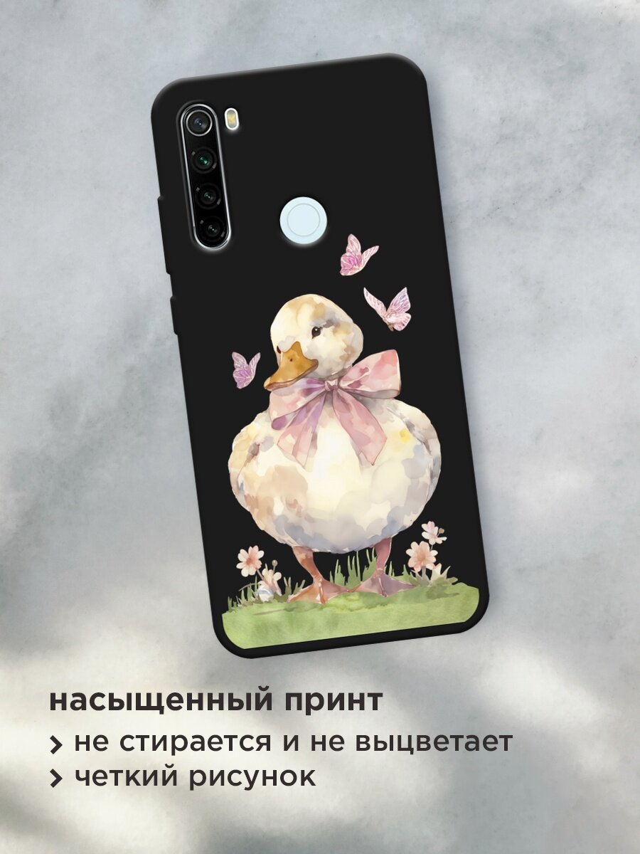 Черный матовый чехол на Xiaomi Redmi Note 8T / Сяоми Редми Нот 8Т с принтом "Гусыня с бантиком" — фото 1
