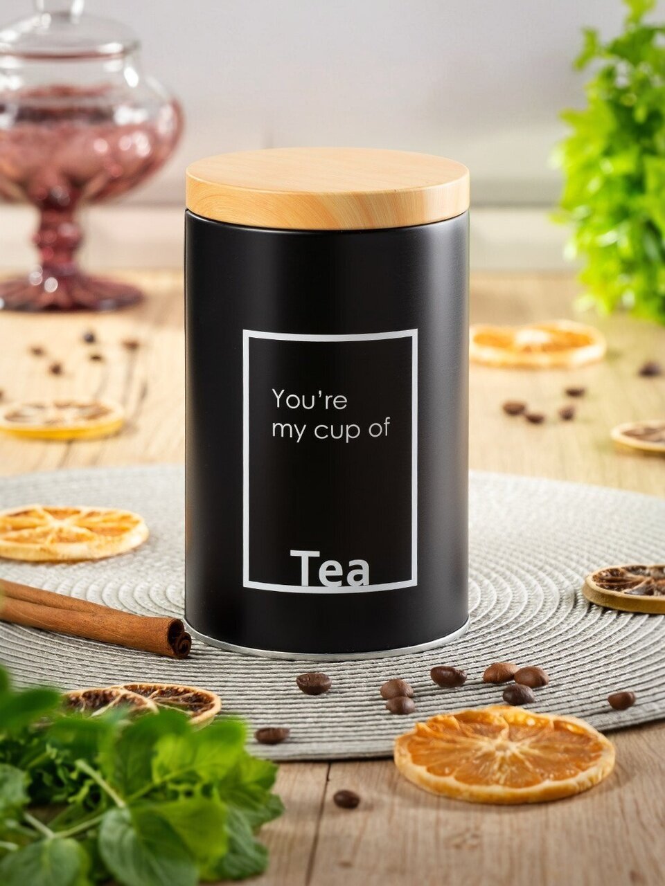 Банка для сыпучих продуктов металлическая с крышкой, черная, 9х14.5 см, герметичная, для чая, Китай, Y4-5659