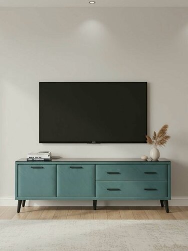 Изображение товара Тумба ARNIKA "Волт", под телевизор, ЛДСП, фасад МДФ, бирюзовая, 159х56х38.9 см