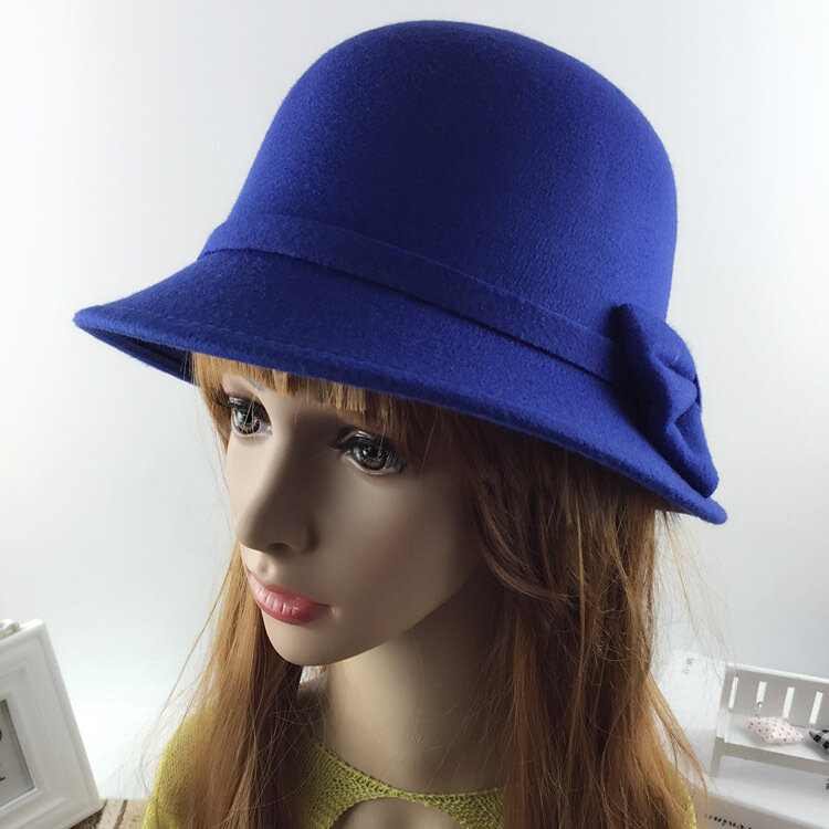 Женская шляпа-котелок с большим бантом, корейский стиль, осенне-зимняя шерстяная шляпа-ведро, фетровая шляпа в британском стиле ретро