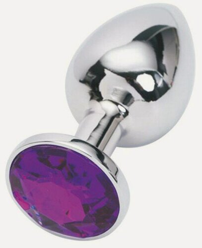 Изображение товара Анальная пробка Any Silver Medium Purple металл и стекло длина 8.2 см диаметр 3.4 см с фиолетовым кристаллом