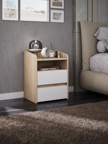 Изображение товара Тумба MFMaster Vitto-184, ЛДСП, дуб сонома-белый, 40x53,5 см, с ящиками и открытыми полками