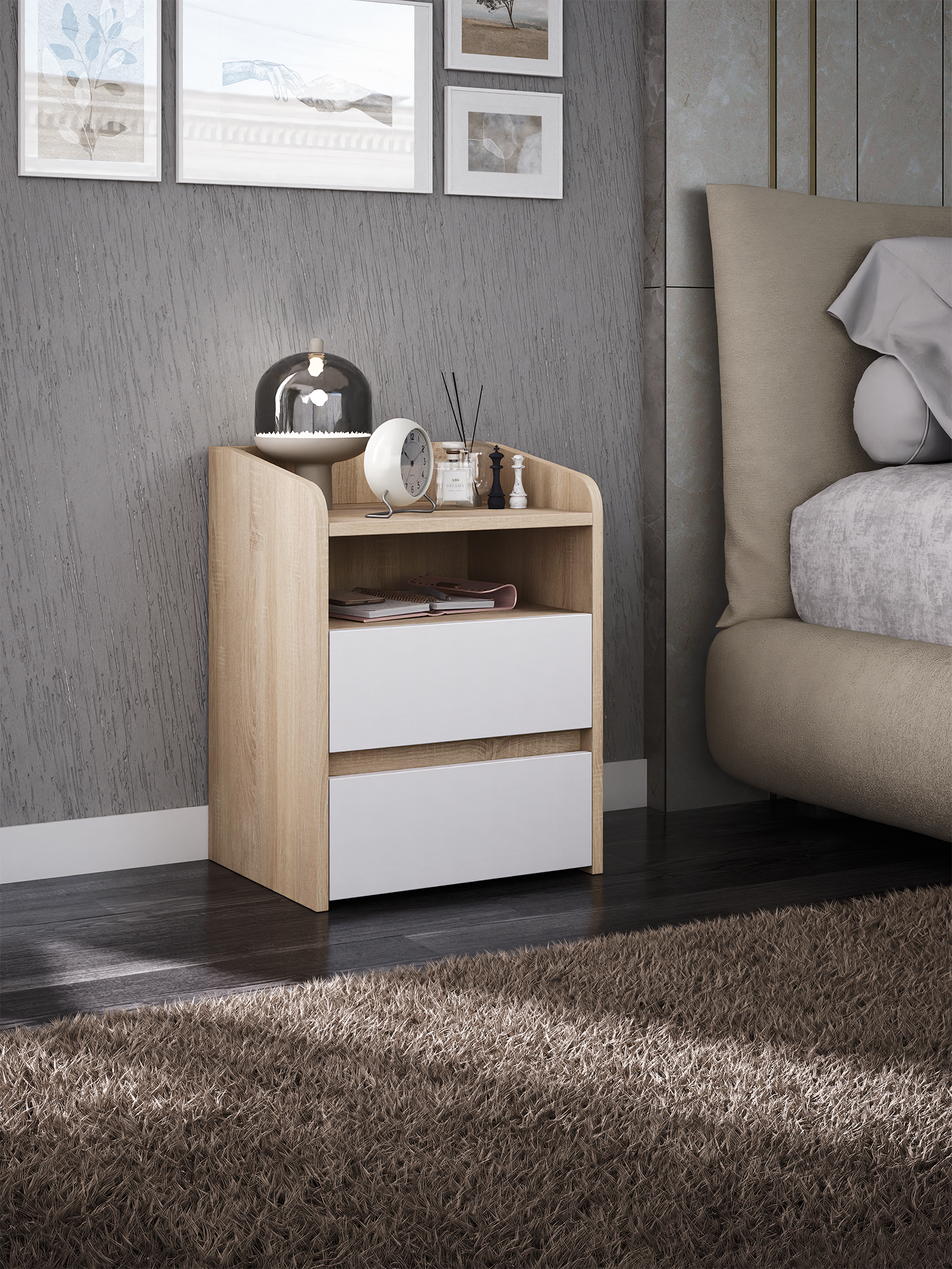 Тумба MFMaster Vitto-184, ЛДСП, дуб сонома-белый, 40x53,5 см, с ящиками и открытыми полками