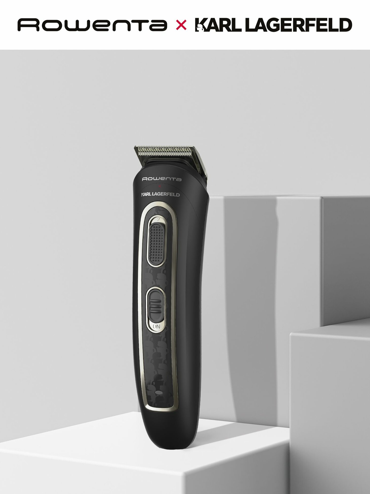 Мужской триммер 12 в 1 для стрижки бороды и носа Rowenta Karl Lagerfeld Trim & Style TN911LF0 с лезвия из нержавеющей стали, 10 насадками и зарядной станцией, черный/серый