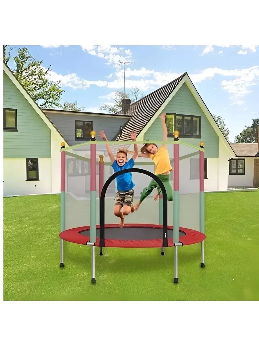 Батут детский сс сеткой каркасный металл для дома и улицы 140 см — фото 1