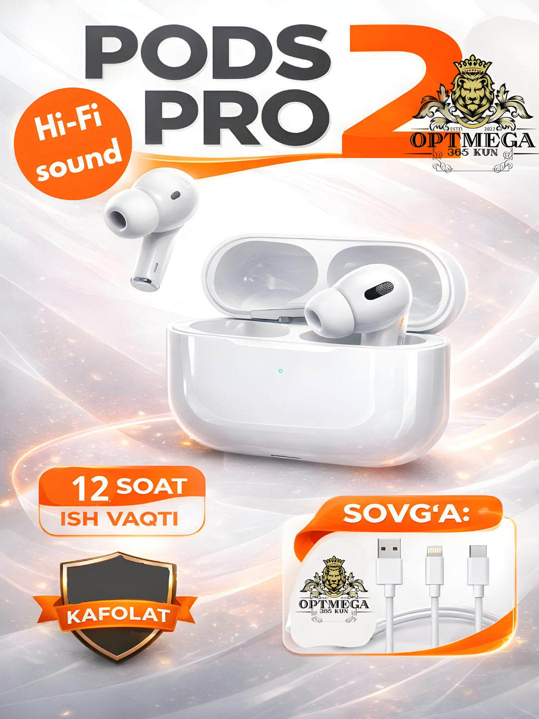 Беспроводные наушники "Pods Pro 2nd ANC" сенсорные, для iOS и Android