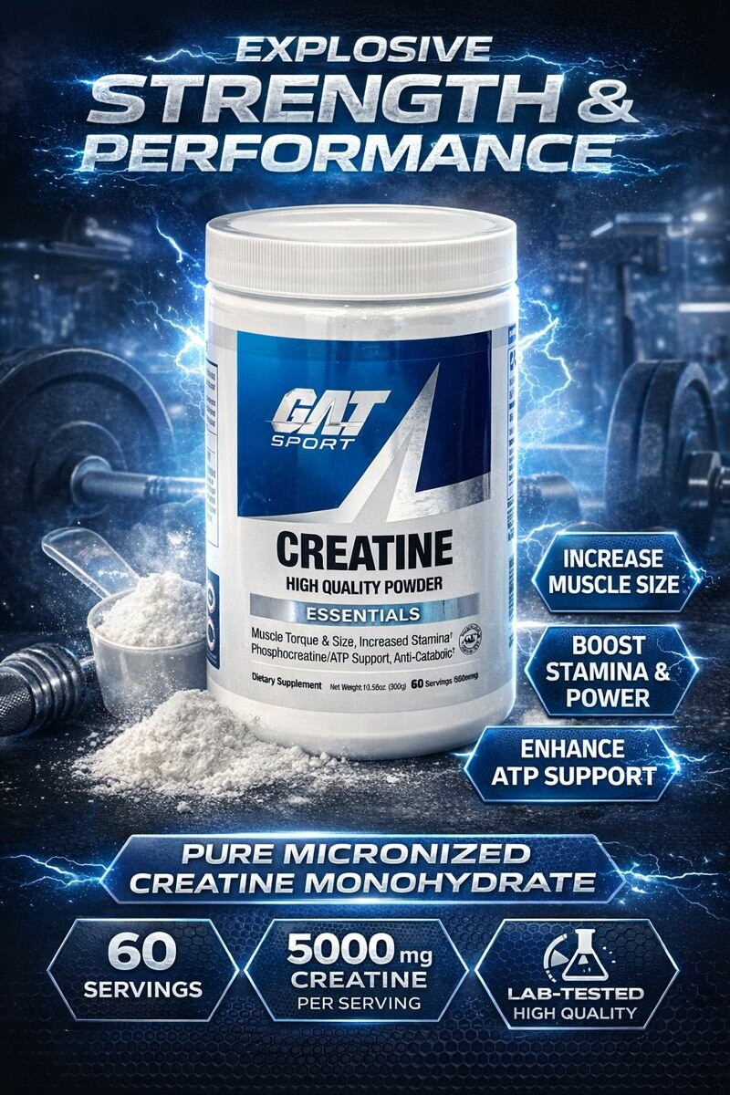 Gat sport creatine monohydrate 5g, 60 порций каждая порция 5 грамм креатина моногидрата