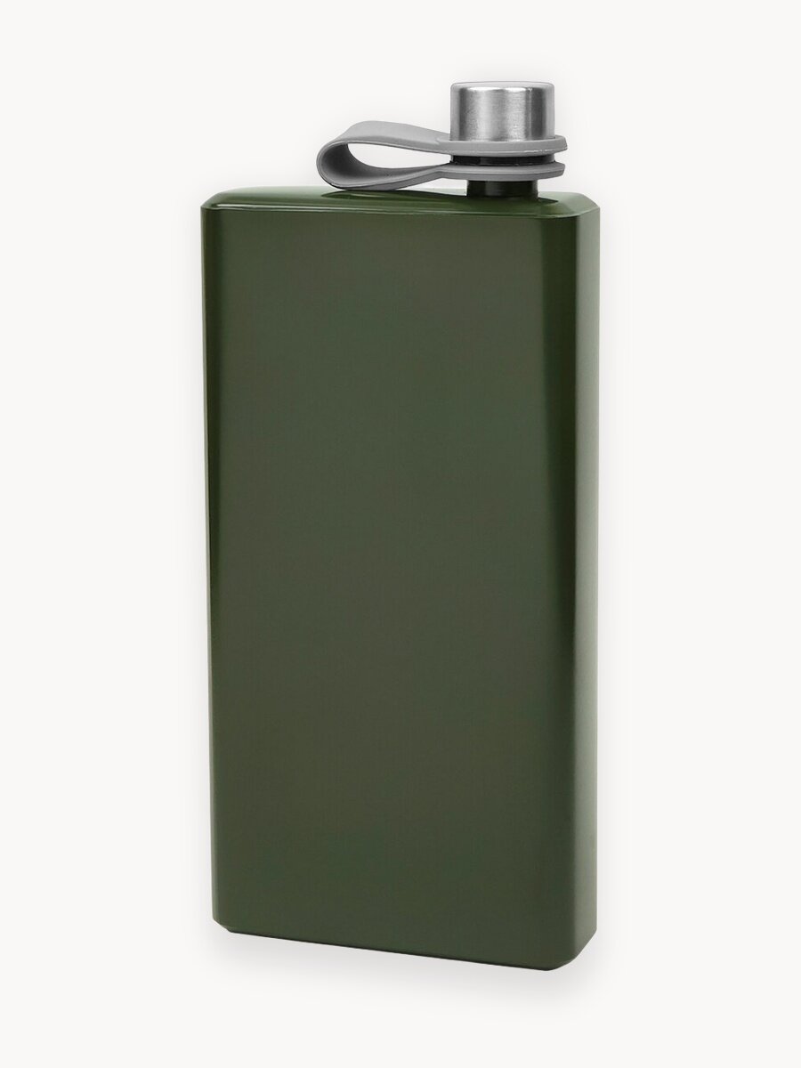 Фляга карманная 380 мл из нержавеющей стали, тёмно-зелёная матовая, металлическая крышка (FL13-3Z, Guo Tai Factory)