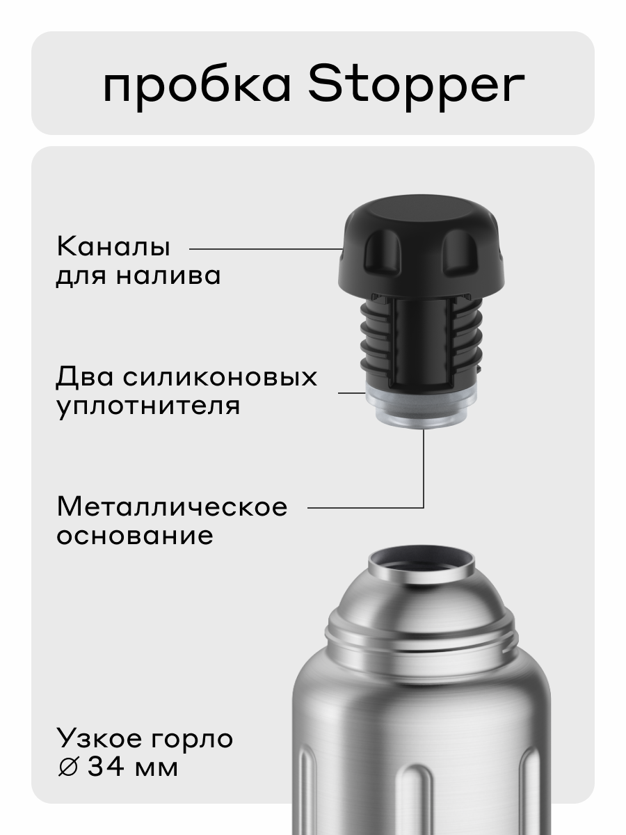 Термос для чая Flask 1 литр/пробка с наливными каналами/Bobber/держит до 48 ч — фото 1