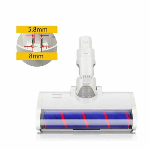 Турбо щётка для пылесоса Xiaomi Dreame G9 G10 V11 V12 V9 T10 T20 с узкими контактами. Белая. Насадка с LED подсветкой и мягким валиком. Щетка для твердых полов : плитка, паркет, ламинат.